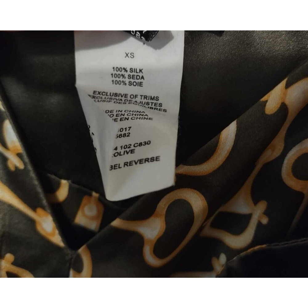 VTG Y2K Bebe Silk Tunic Top Womens XS Horsebit Print Chain V Neck Blouse - Picture 3 of 4